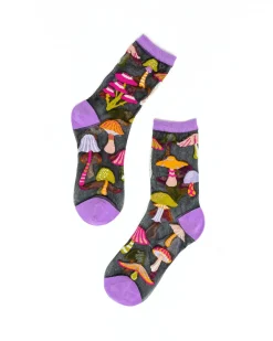 Magic Mushrooms Black Sheer Crew Sock Discount