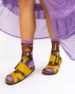 Magic Mushrooms Black Sheer Crew Sock Discount