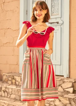 Mixed Signals Dirndl Skirt Cherry Cola Stripe Sale