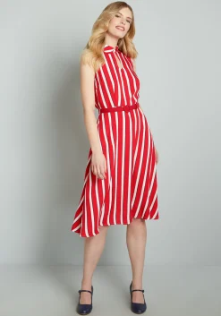 Collectif ModCloth x Posh Your Luck A-Line Dress Red Stripes Sale