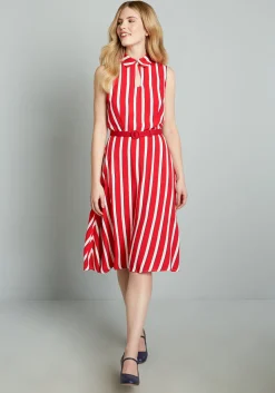 Collectif ModCloth x Posh Your Luck A-Line Dress Red Stripes Sale