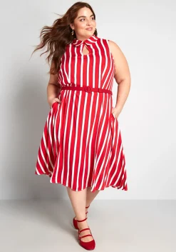 Collectif ModCloth x Posh Your Luck A-Line Dress Red Stripes Sale