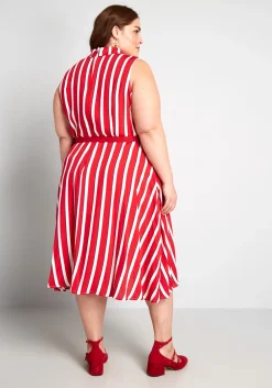 Collectif ModCloth x Posh Your Luck A-Line Dress Red Stripes Sale