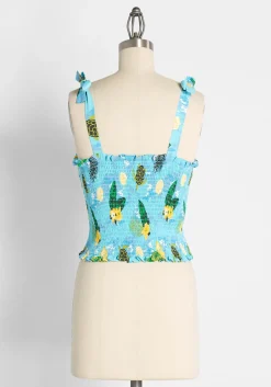 Collectif ModCloth x Sea Turtle Soiree Smocked Tank Top Blue Floral/Critters Clearance