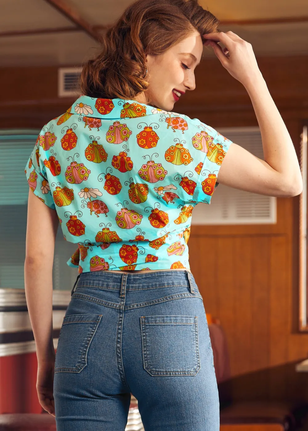 ModCloth x Marisol Muro Fabulous Fantasies Wrap Top Blue Ladybug New