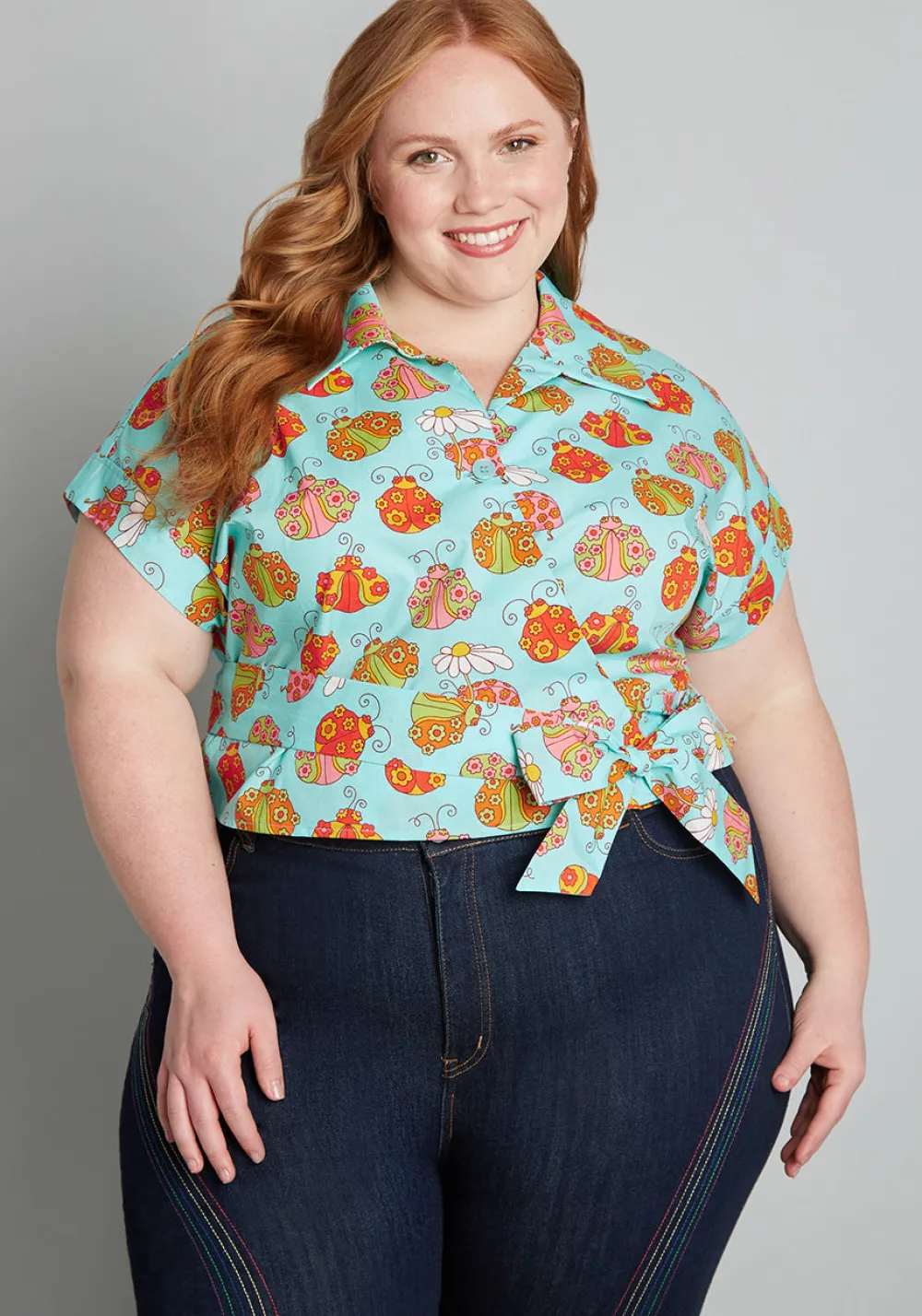 ModCloth x Marisol Muro Fabulous Fantasies Wrap Top Blue Ladybug New