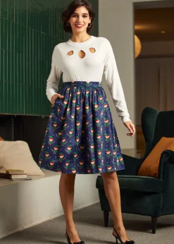 ModCloth More Than Charming Cotton Skirt Navy Elf Online