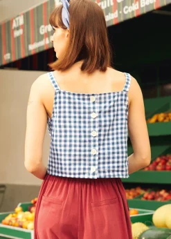 Morning Melody Top Blue Check Discount