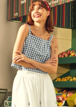 Morning Melody Top Blue Check Discount