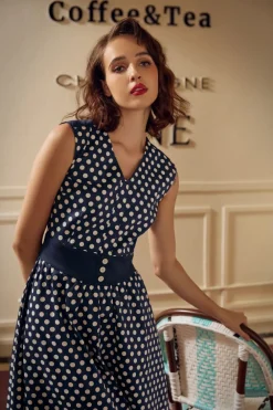 Navy Blue White Polka Dot Swing Dress Best