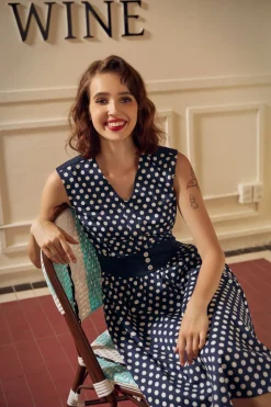 Navy Blue White Polka Dot Swing Dress Best