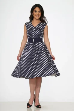 Navy Blue White Polka Dot Swing Dress Best