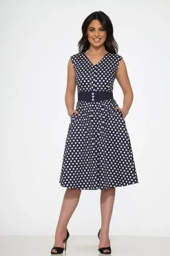 Navy Blue White Polka Dot Swing Dress Best