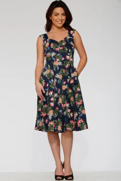 Navy Hawaiian Swing Dress Hot