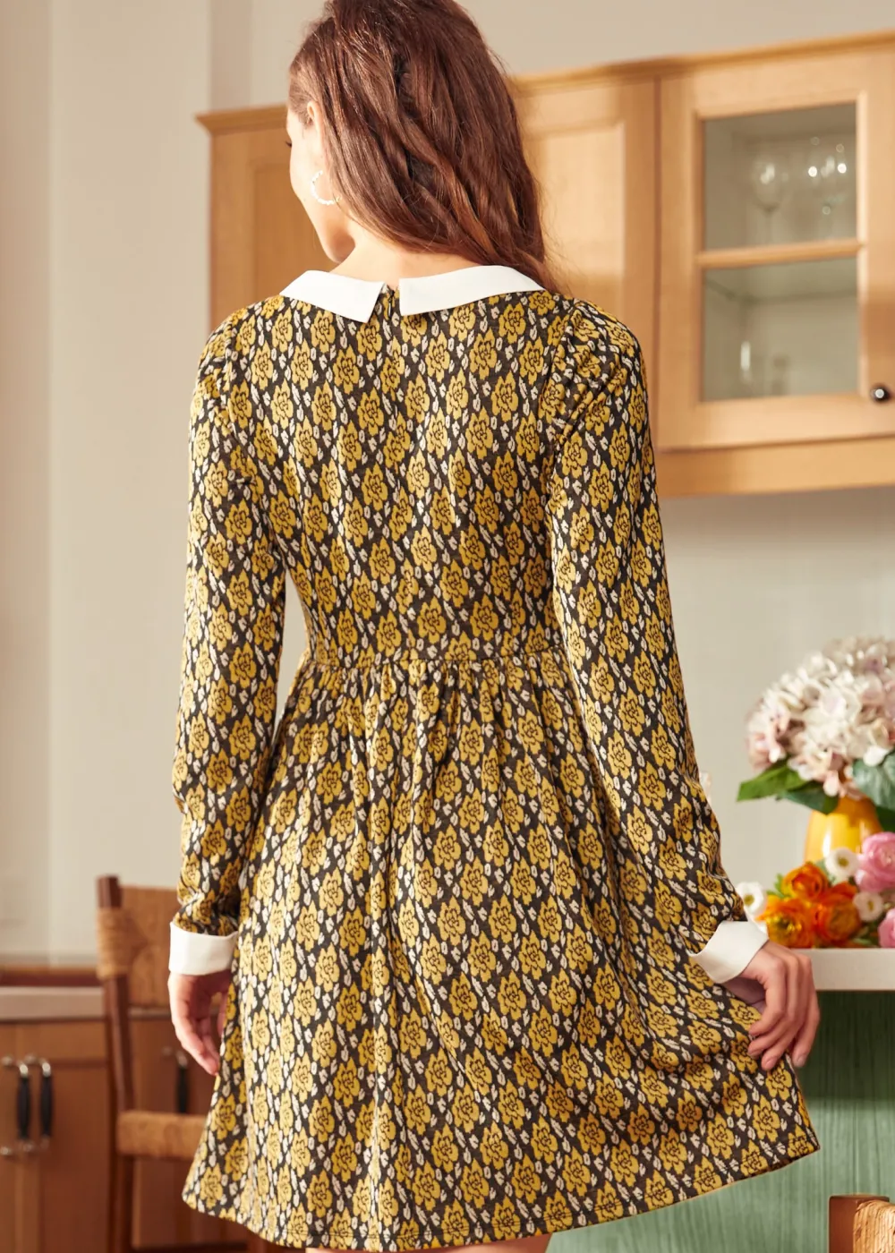 Nifty Fifties Flare Collar Dress Golden hour