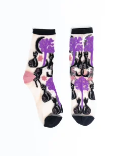 Nocturnal Cats Sheer Crew Sock Discount