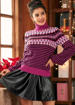 BTC Nostalgic Knit Puff Shoulder Turtleneck Mystic Magenta Hot