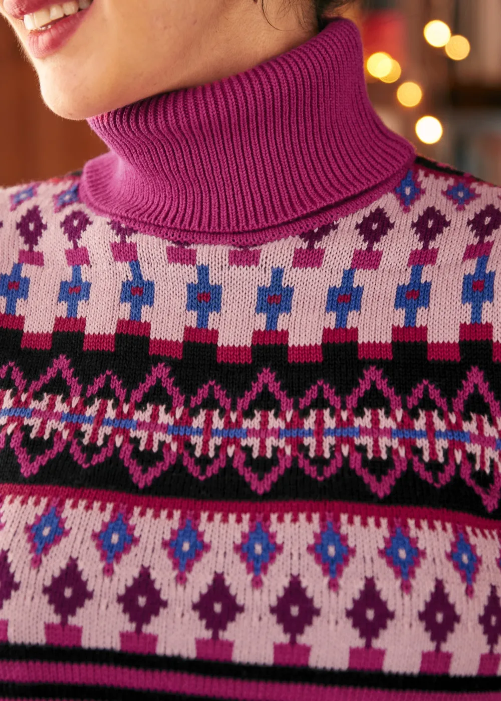 BTC Nostalgic Knit Puff Shoulder Turtleneck Mystic Magenta Hot