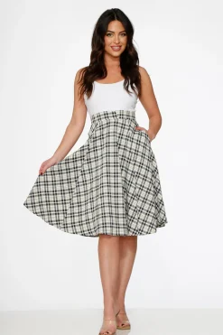 Off White Plaid Swing Skirt