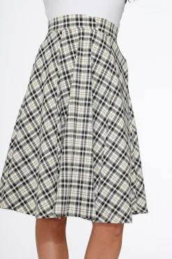 Off White Plaid Swing Skirt