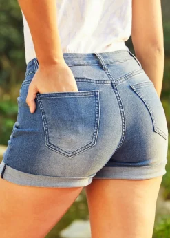 Old School Cool Roll-Cuffed Shorts Faded Sky Medium Wash Online