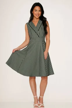 Olive Stripe Swing Dress New