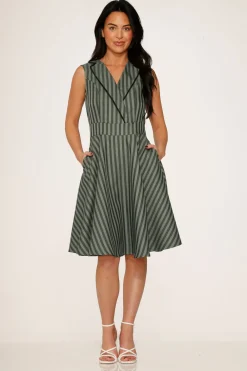 Olive Stripe Swing Dress New