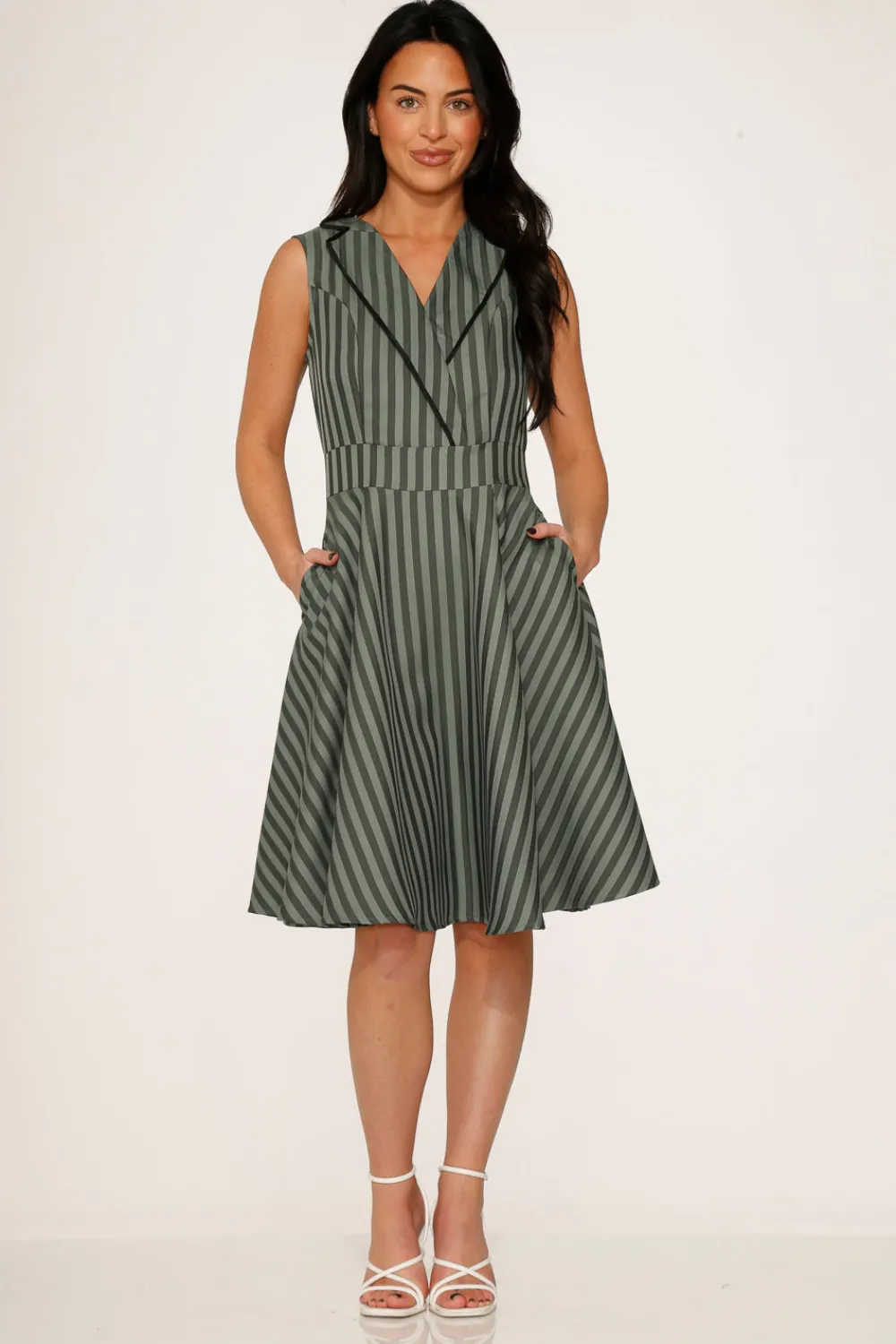 Olive Stripe Swing Dress New