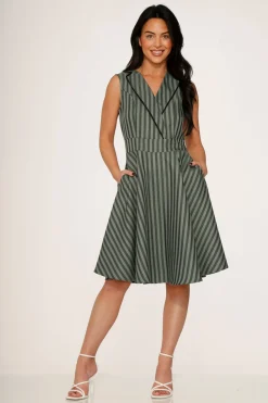Olive Stripe Swing Dress New