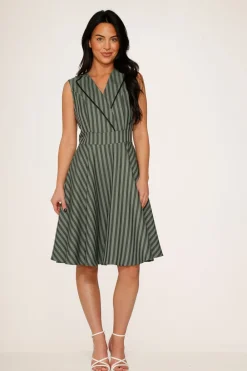 Olive Stripe Swing Dress New
