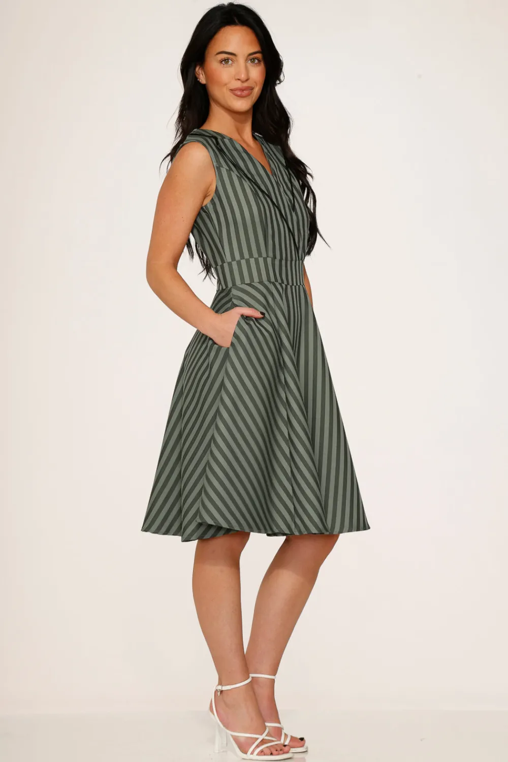 Olive Stripe Swing Dress New