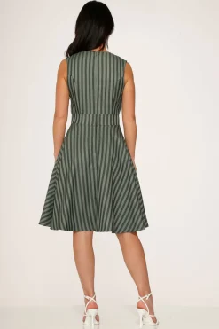 Olive Stripe Swing Dress New
