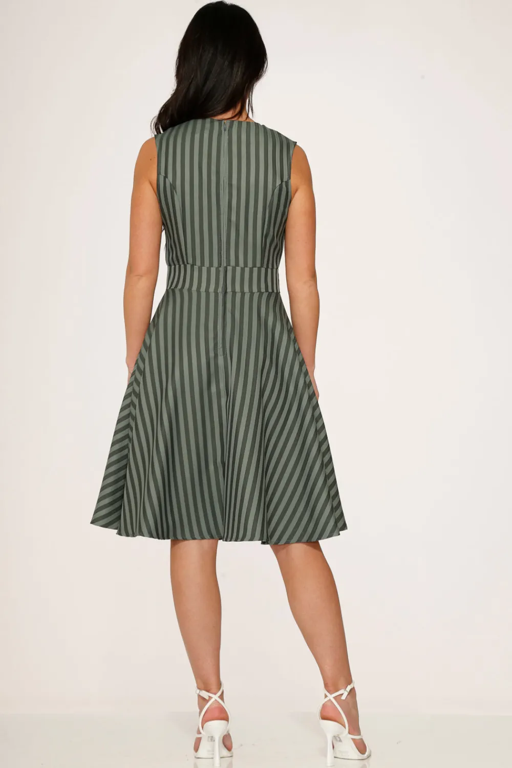 Olive Stripe Swing Dress New