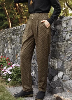 Once Upon a Twirl Pleated Trouser Checker Chestnut Hot