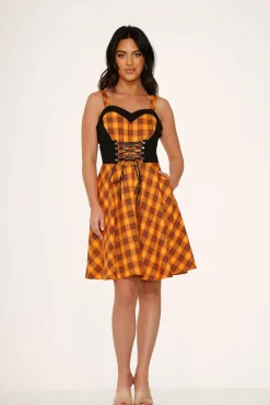 Orange Plaid Swing Dress Outlet