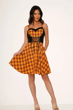 Orange Plaid Swing Dress Outlet