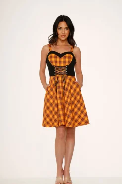 Orange Plaid Swing Dress Outlet