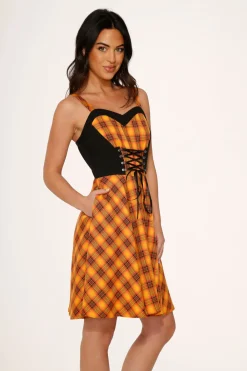 Orange Plaid Swing Dress Outlet