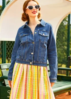 Over the Rainbow Denim Jacket Faded Sky Medium Wash Discount