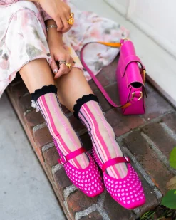 Parisian Stripe Ruffle Bow Sheer Crew Sock New