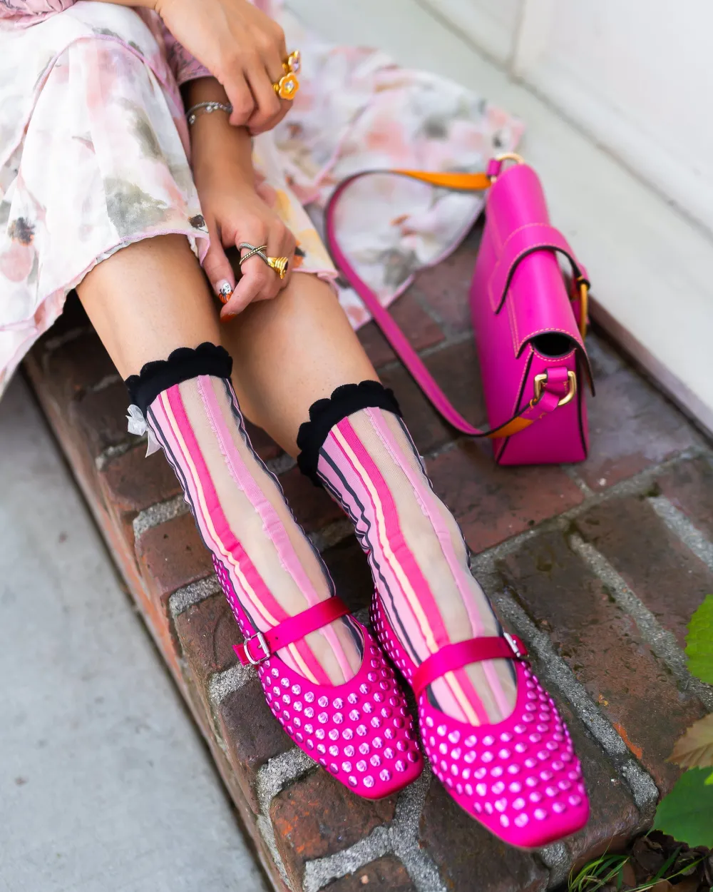 Parisian Stripe Ruffle Bow Sheer Crew Sock New