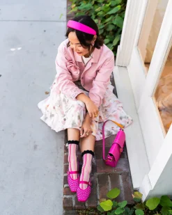 Parisian Stripe Ruffle Bow Sheer Crew Sock New