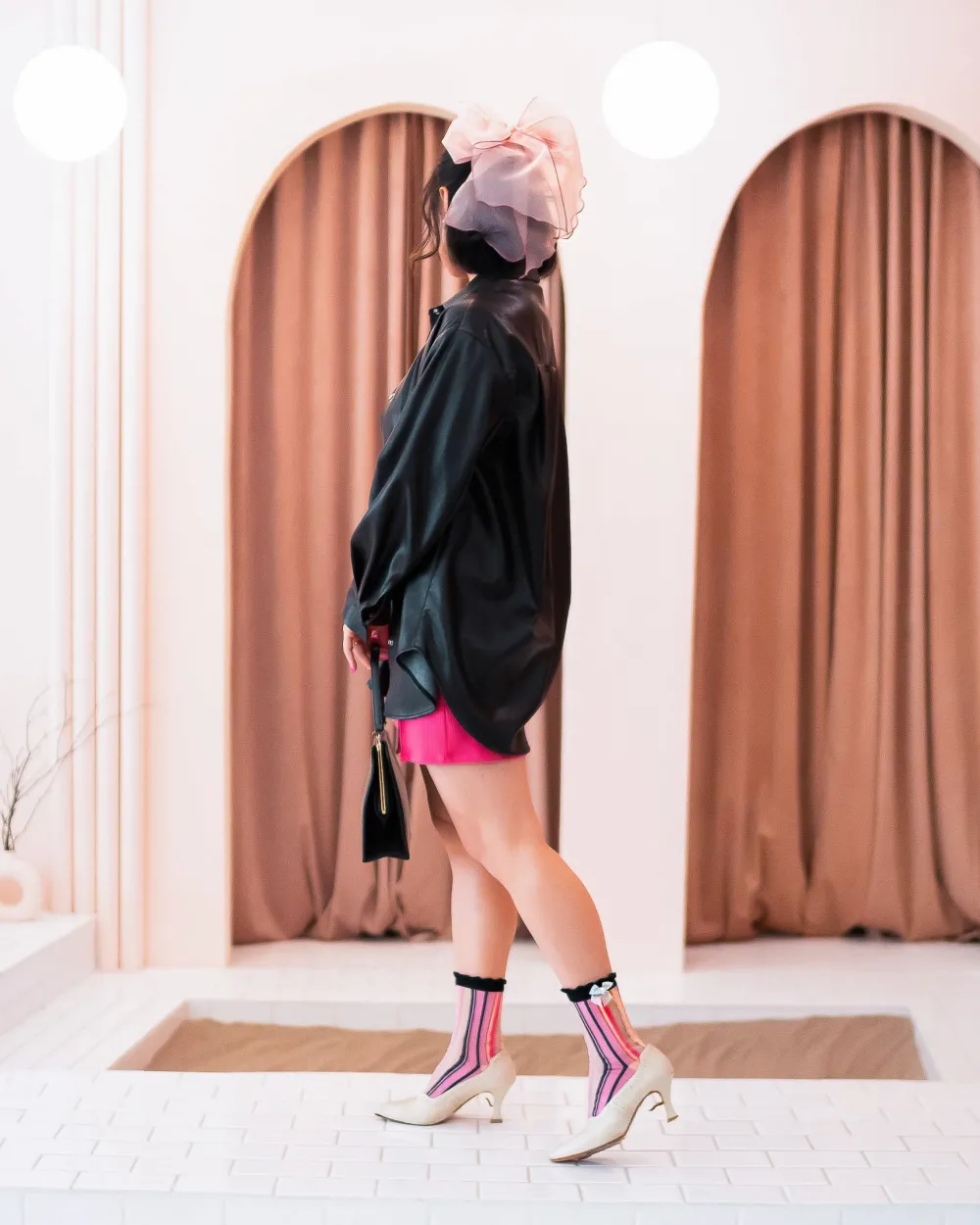 Parisian Stripe Ruffle Bow Sheer Crew Sock New