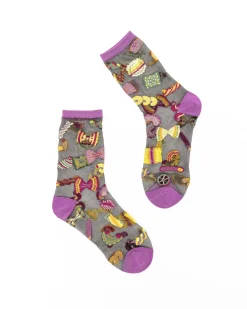 Pasta Lover Black Sheer Crew Sock Sale