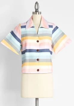 Collectif Pastel Sunsets Button-Up Shirt Rainbow Stripes Hot