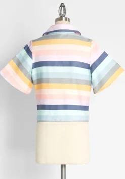 Collectif Pastel Sunsets Button-Up Shirt Rainbow Stripes Hot