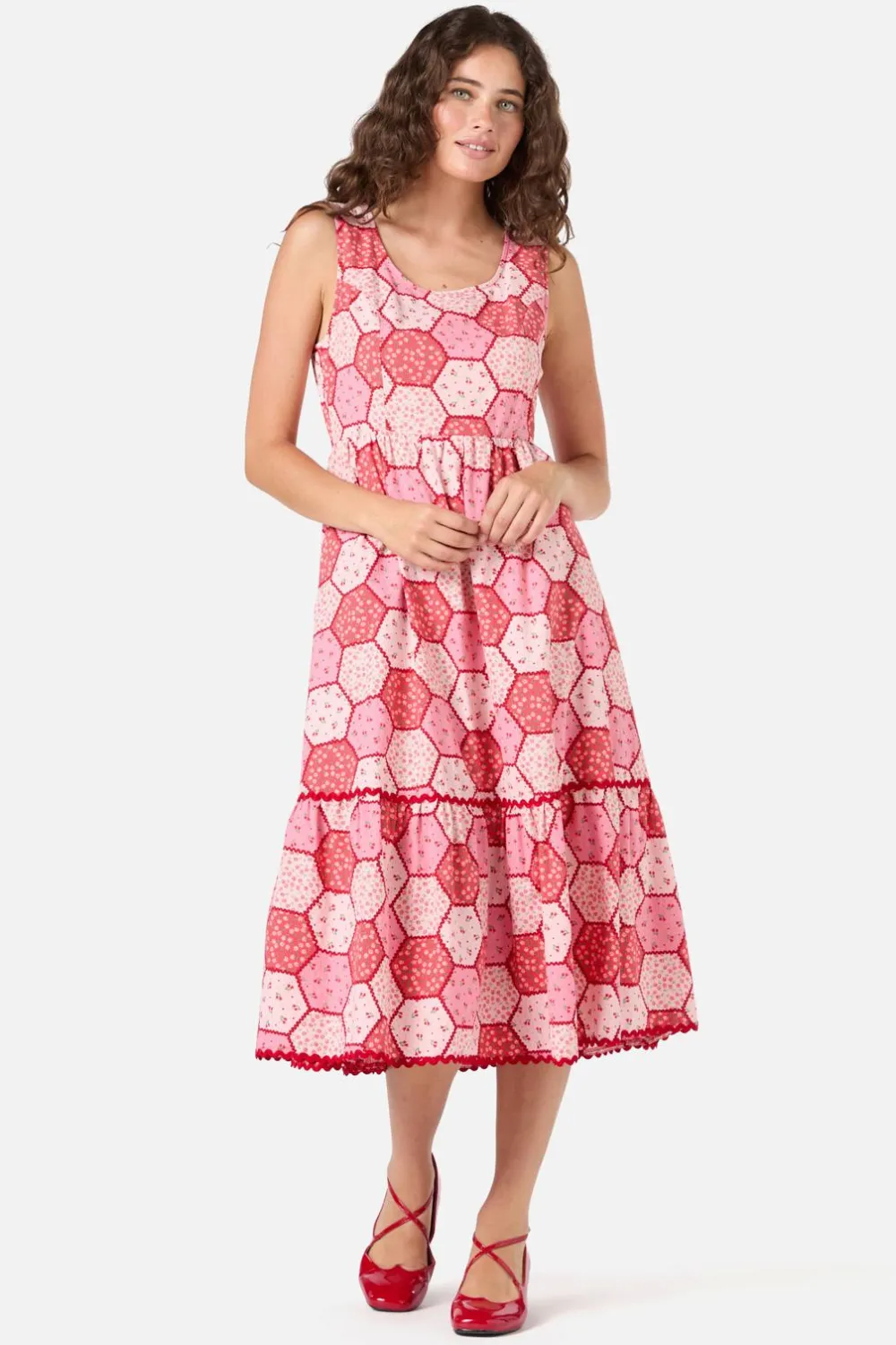 Patchwork Tiered Midi Dress Online