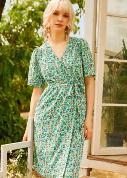 BTC Petal & Promise Wrap Dress Green Floral Clearance
