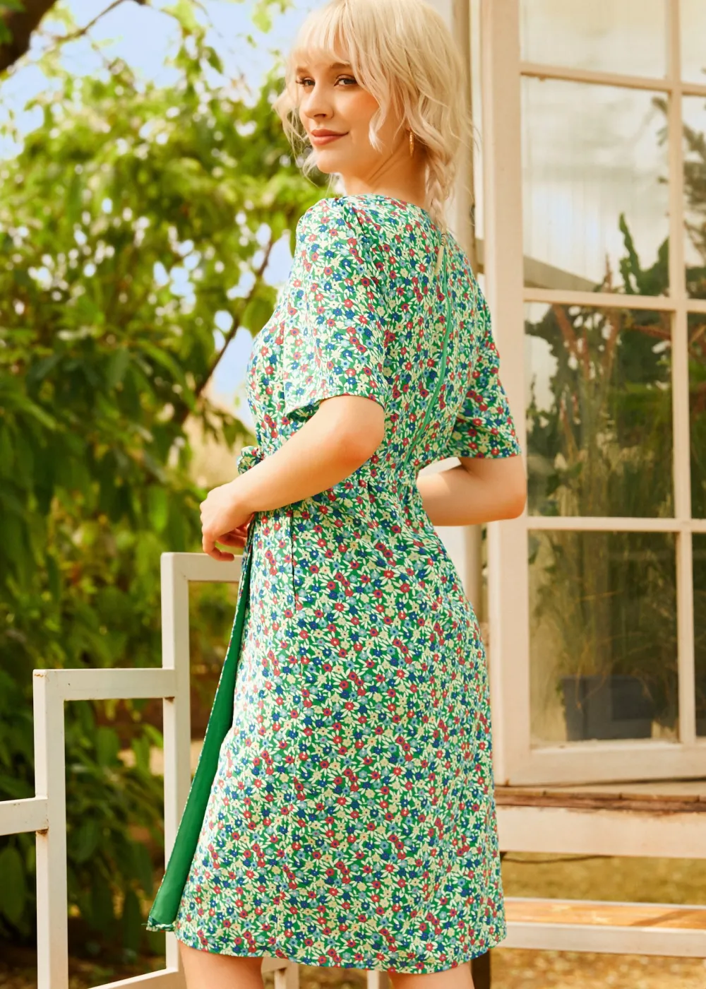 BTC Petal & Promise Wrap Dress Green Floral Clearance