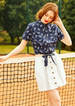 Collectif Pinch Of Style Tie-Waist Top Navy Lobsters Best